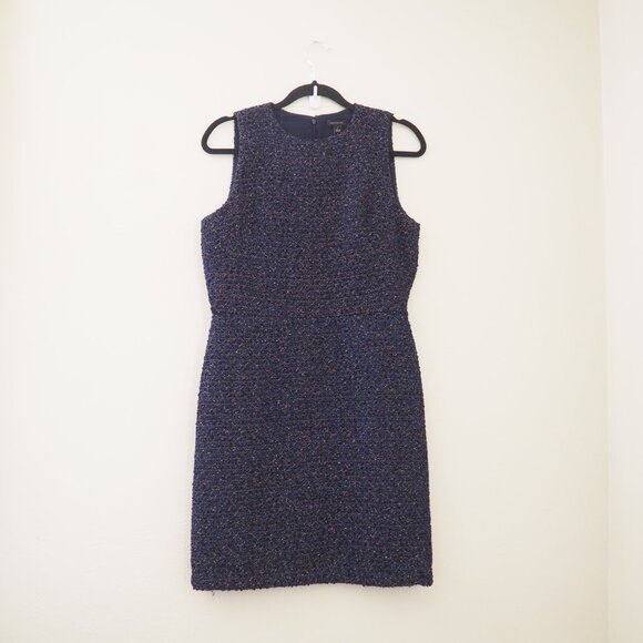 * Ann Taylor Navy Blue Sleeveless Tweed Sheath Dress sz 4 - Picture 2 of 8